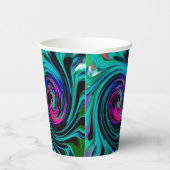 Dramatischer Schwarz-Türkis-Abstrakter Retro-Twirl Pappbecher (Rechts)
