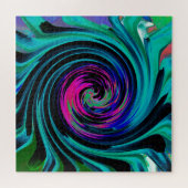 Dramatischer Schwarz-Türkis-Abstrakter Retro-Twirl Puzzle (Horizontal)