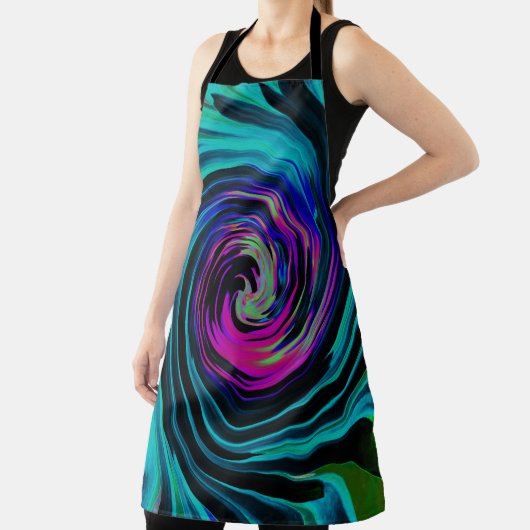 Dramatischer Schwarz-Türkis-Abstrakter Retro-Twirl Schürze (InSitu)