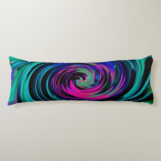 Dramatischer Schwarz-Türkis-Abstrakter Retro-Twirl Seitenschläferkissen (Vorderseite)