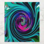 Dramatischer Schwarz-Türkis-Abstrakter Retro-Twirl Weinetikett (Einzelnes Label)