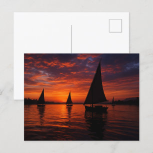 Dramatischer Sonnenuntergang am Nil Feluccas Ägypt Postkarte
