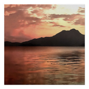 Dramatischer Sonnenuntergang in Koycegiz Landschaf Poster