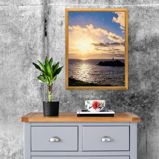 Dramatischer Sonnenuntergang über Godrevy Lighthou Fotodruck