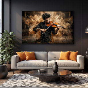 Dramatischer Violinist Leidenschaftliche Musik Leinwanddruck