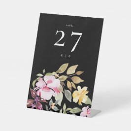 Dramatischer Watercolor Florals Hochzeitstisch Sockelschild