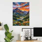 Dramatisches Bergsonnenuntergangs-Poster Poster (Heimbüro)