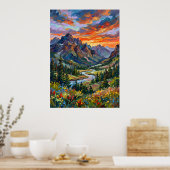 Dramatisches Bergsonnenuntergangs-Poster Poster (Küche)