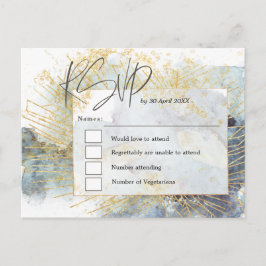Dramatisches Blue Ombre Wasserfarben Gold Wedding  Postkarte