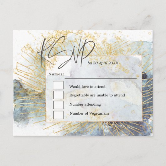 Dramatisches Blue Ombre Wasserfarben Gold Wedding  Postkarte (Vorderseite)