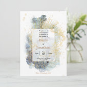Dramatisches Blue Ombre Watercolor Gold Line Hochz Einladung (Stehend Vorderseite)