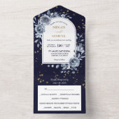 Dramatisches Blue Rose Bouquet Foto Wedding All In One Einladung (Innen Boden)