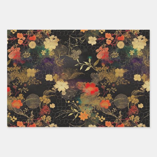 Dramatisches Blumengestein in Aquamarin, schwarz u Geschenkpapier Set (Vorderseite 2)