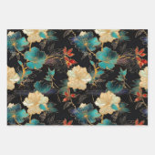 Dramatisches Blumengestein in Aquamarin, schwarz u Geschenkpapier Set (Vorderseite)