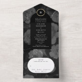 Dramatisches Boho Blumenstrauß Gold Grays Wedding All In One Einladung (Innen)