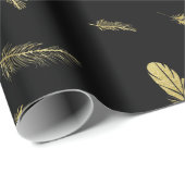Dramatisches Boho Golden Feathers Black Geschenkpapier (Rolleneckpunkt)