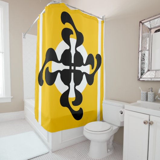 Dramatisches Doppelglas Q spiegelt moderne gelbe s Duschvorhang (Beispiel)
