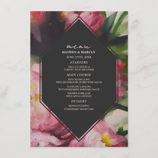 Dramatisches dunkles Blumenmenü Menükarte (Vorderseite)