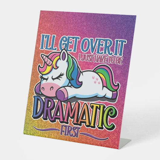 Dramatisches Einhorn - Funkelnder Regenbogen Sockelschild (Vorderseite)