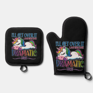 Dramatisches Einhorn Ofenhandschuh & Topflappen-Set
