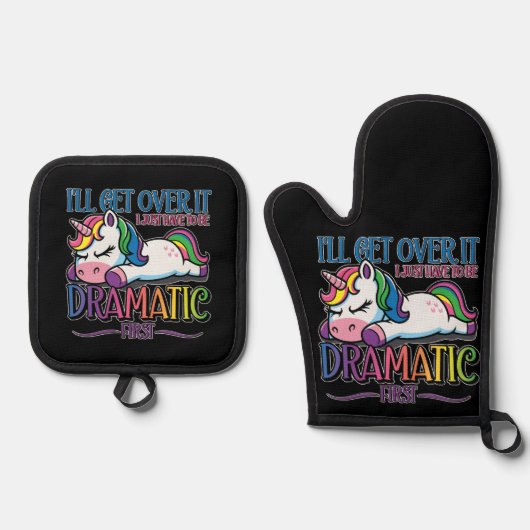 Dramatisches Einhorn Ofenhandschuh & Topflappen-Set (Vorderseite)
