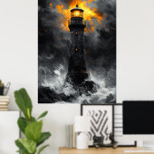 Dramatisches Leuchtturm mitten im Sturm im Charcoo Poster (Heimbüro)