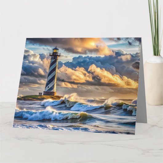Dramatisches Leuchtturm Seascape mit Sturmwellen Karte (Vorderseite)