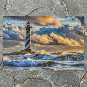 Dramatisches Leuchtturm Seascape mit Sturmwellen Puzzle