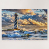 Dramatisches Leuchtturm Seascape mit Sturmwellen Puzzle (Horizontal)