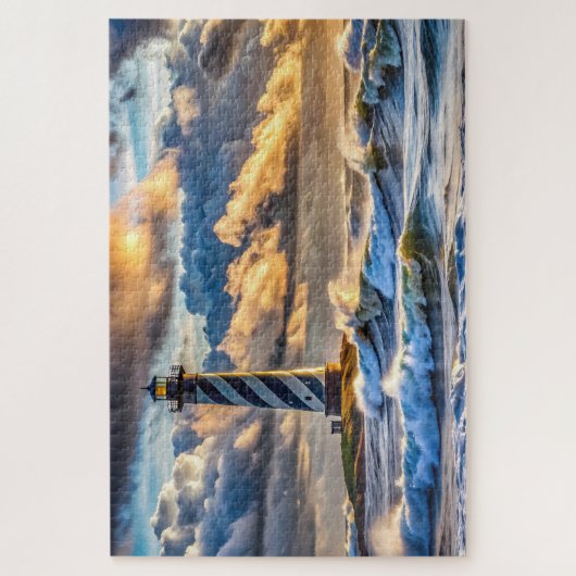 Dramatisches Leuchtturm Seascape mit Sturmwellen Puzzle (Vertikal)