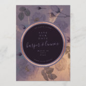 Dramatisches Lila Blumenwinterfest Rose Gold Foto Save The Date (Vorderseite)