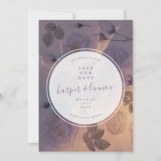 Dramatisches Lila Foto Save The Date (Vorderseite)