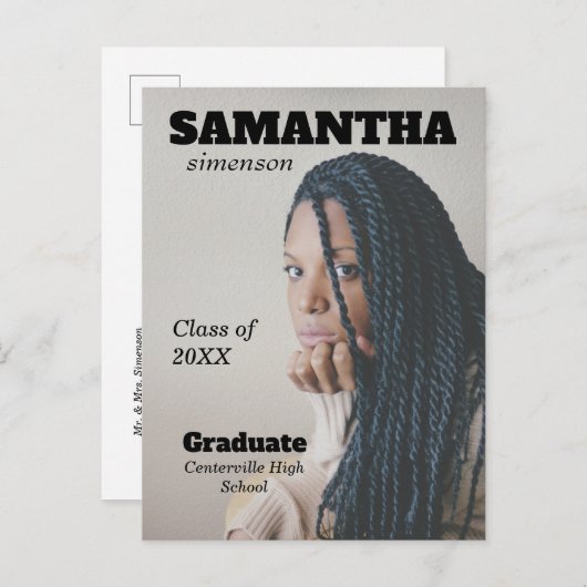 Dramatisches Magazine Stylesgraduierungsparty Ankündigungspostkarte (Vorne/Hinten)