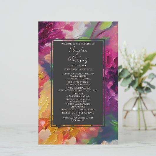 Dramatisches mehrfarbiges Hochzeitsprogramm für Bl (Stehend Vorderseite)