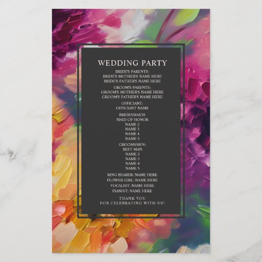 Dramatisches mehrfarbiges Hochzeitsprogramm für Bl (Rückseite)