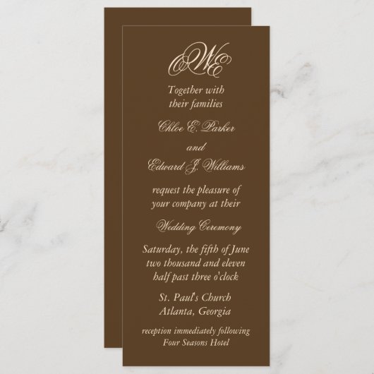 Dramatisches Mongramm-Hochzeitsempfang (braun) Einladung (Vorne/Hinten)