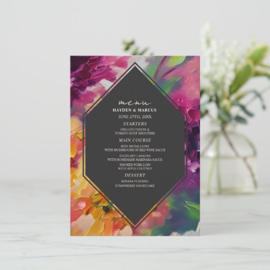 Dramatisches Multicolor-Blumenmenü Menükarte (Stehend Vorderseite)