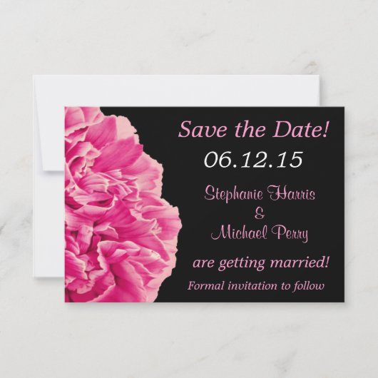 Dramatisches Pink Peony Save the Date Hochzeit Einladung (Vorderseite)