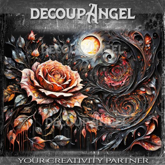 Dramatisches Rose-Gemälde - Dekoupage- Seidenpapier