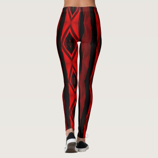 Dramatisches Rot und Schwarze Streifen Diamantmust Leggings (Rückseite)