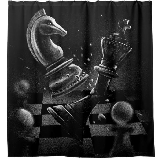Dramatisches Schach-Monochrom Duschvorhang (Vorderseite)