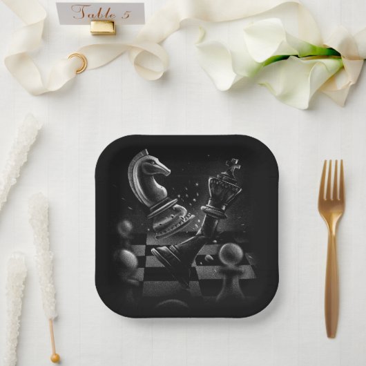 Dramatisches Schach-Monochrom Pappteller (Hochzeit)