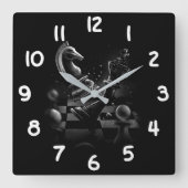 Dramatisches Schach-Monochrom Quadratische Wanduhr (Vorderseite)