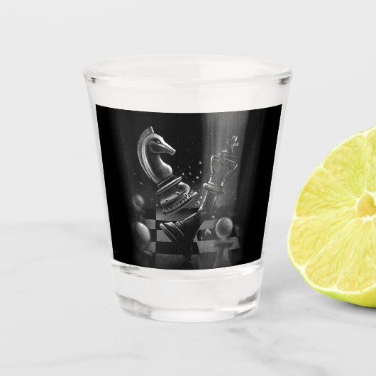 Dramatisches Schach-Monochrom Schnapsglas (Vorderseite)