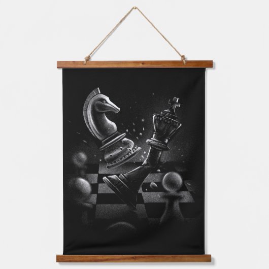 Dramatisches Schach-Monochrom Wandteppich Mit Holzrahmen (Vorderseite)