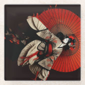 Dramatisches Schwarz-Rot-Kabuki-Theater Glasuntersetzer (Vorderseite)