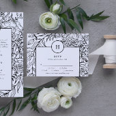 Dramatisches Schwarzes Monogramm-Wraath RSVP Karte