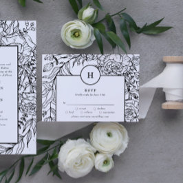 Dramatisches Schwarzes Monogramm-Wraath RSVP Karte