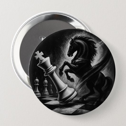 Dramatisches Schwarzes Pferd gegen König - kühne S Button (Vorne & Hinten)
