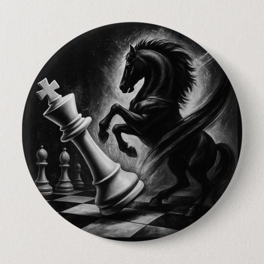 Dramatisches Schwarzes Pferd gegen König - kühne S Button (Vorderseite)